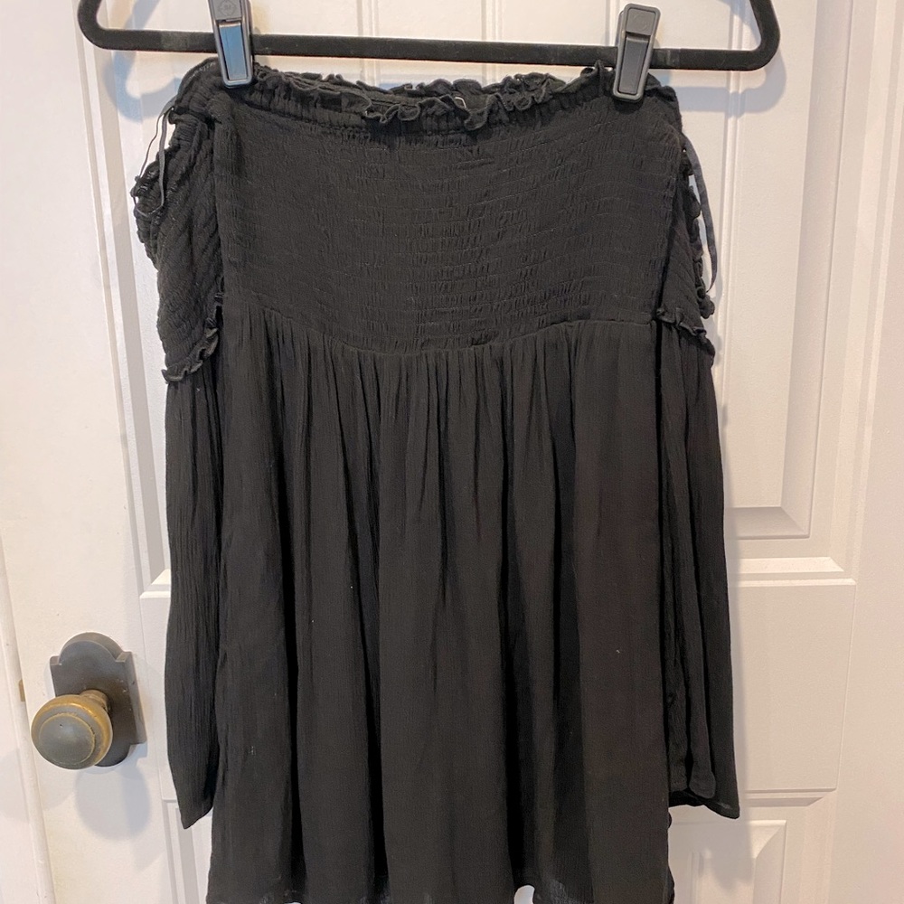 Smocked bell-sleeve off the shoulder dress